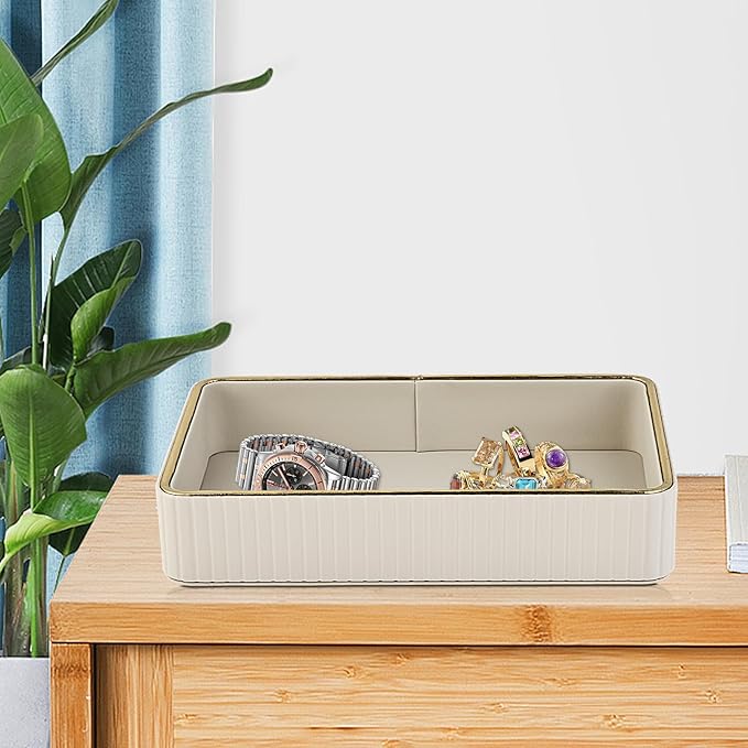 PU Leather Valet Tray,Desk Organizer Tray Nightstand Organizer Trinket Dish Storage Key Bowl Decorative Trays for Phone Wallet Jewelry Watch,Bathroom Bedroom Perfume Vanity Trays,Apricot