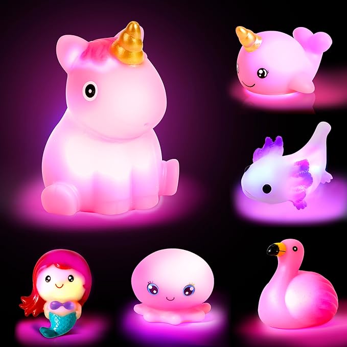 TOY Life 6 PC Mermaid Light Up Bath Toy for Kids, No Hole Glow Bath Toys for Kids Ages 4-8, Baby Toddler Bath-Time Gifts for Easter, Halloween, Christmas, Ideal for Shower, Bathtub, Swimming Pool