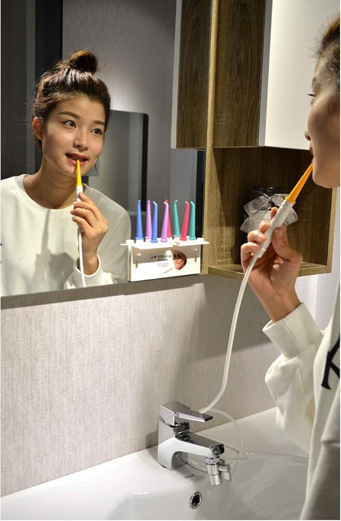 Water Dental Flosser for Family Use 5 Color Jet Tips for Faucet & Shower, Oral Irrigator Non-Electric Safety Water Pressure,Oral Care Tooth Cleaning. Energy Saving & Environmental Protection.