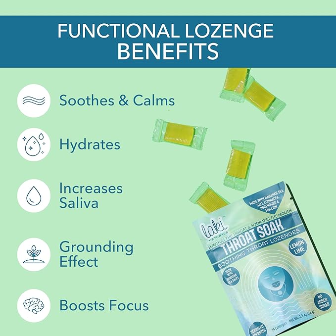 Laki Naturals Throat Soak Herbal Throat Lozenges (2 Pack) – Hawaiian Sea Salt Sore Throat & Dry Mouth Soothing Drops – Vegan, Non-GMO, Sugar-Free & Gluten-Free Sweet and Salty Herbal Candies