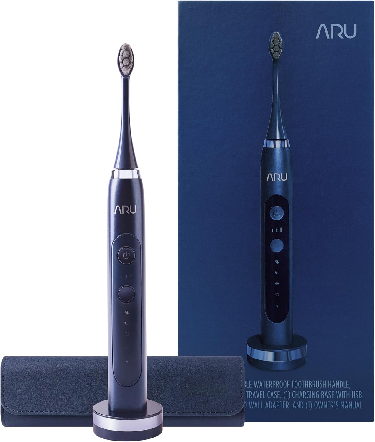 ARU Sonic Toothbrush Starter Kit with Customizable Modes and 2 Minute Timer, ADA-Approved Electric Toothbrush for Adults, Soft Toothbrush for Gums, 45+ Days Battery, Travel Case, Mystic Blue