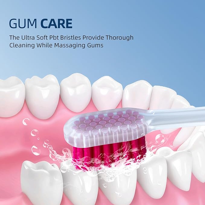 PBT Bamboo Charcoal Toothbrush for Sensitive Gums - 20K Ultra-Soft Wave Bristles for Gentle Cleaning (2-Pack)