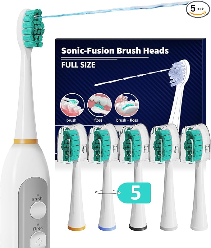 Replacement Heads for Waterpik Sonic Fusion 2.0, Extra-Large Size Flossing Toothbrush Head fit for Water pik SF-01 SF-02 SF-03 SF-04 (White, 5 Count)