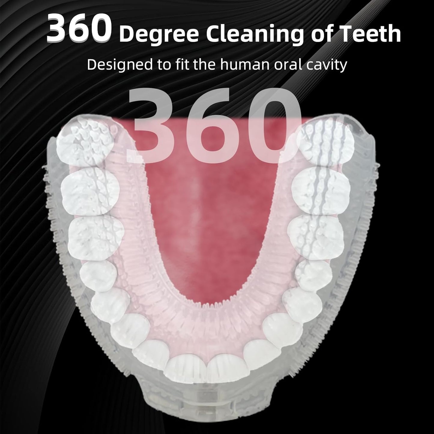 Ultrasonic U-Shaped Toothbrush for Adults, Electric Toothbrush for Teeth Whitening, Automatic 360-degree with Waterproof IPX7, 4 Modes for Cleaning(Black)
