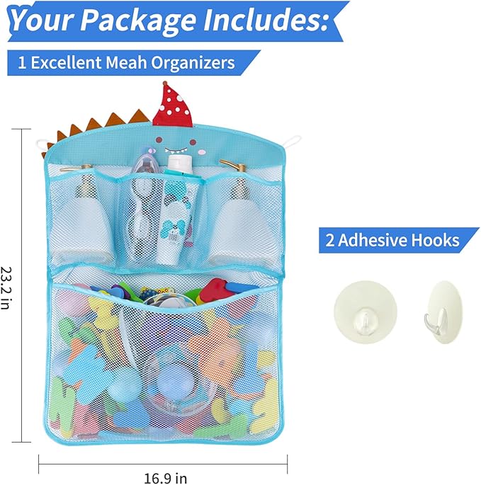 Free Swimming Baby Bath Toy Organizer Set,Quick Drying Mesh Net for Toddler Bathtub Games Holder (Blue)