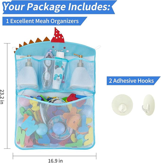 Free Swimming Baby Bath Toy Organizer Set,Quick Drying Mesh Net for Toddler Bathtub Games Holder (Blue)
