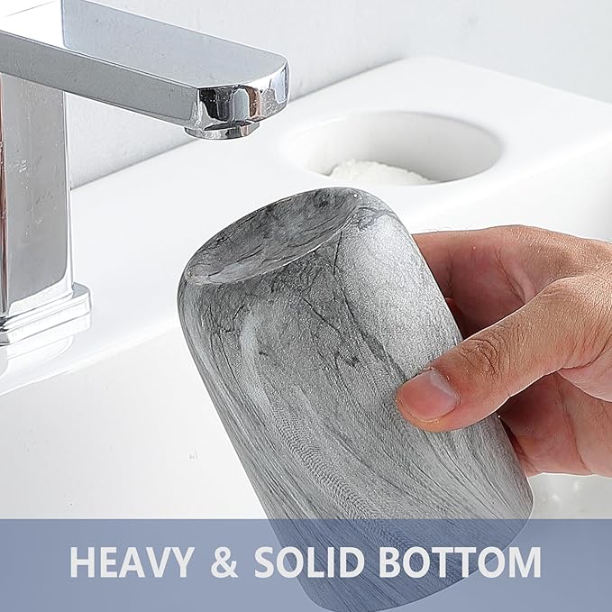 Marble Grey Toothbrush Holders for Bathrooms - 2 Cups Ceramic Toothbrush Toothpaste Holders, Grey Bathroom Tumbler Cups Reusable Toothbrush Mouthwash Cups, Bathroom Counter Organizer.