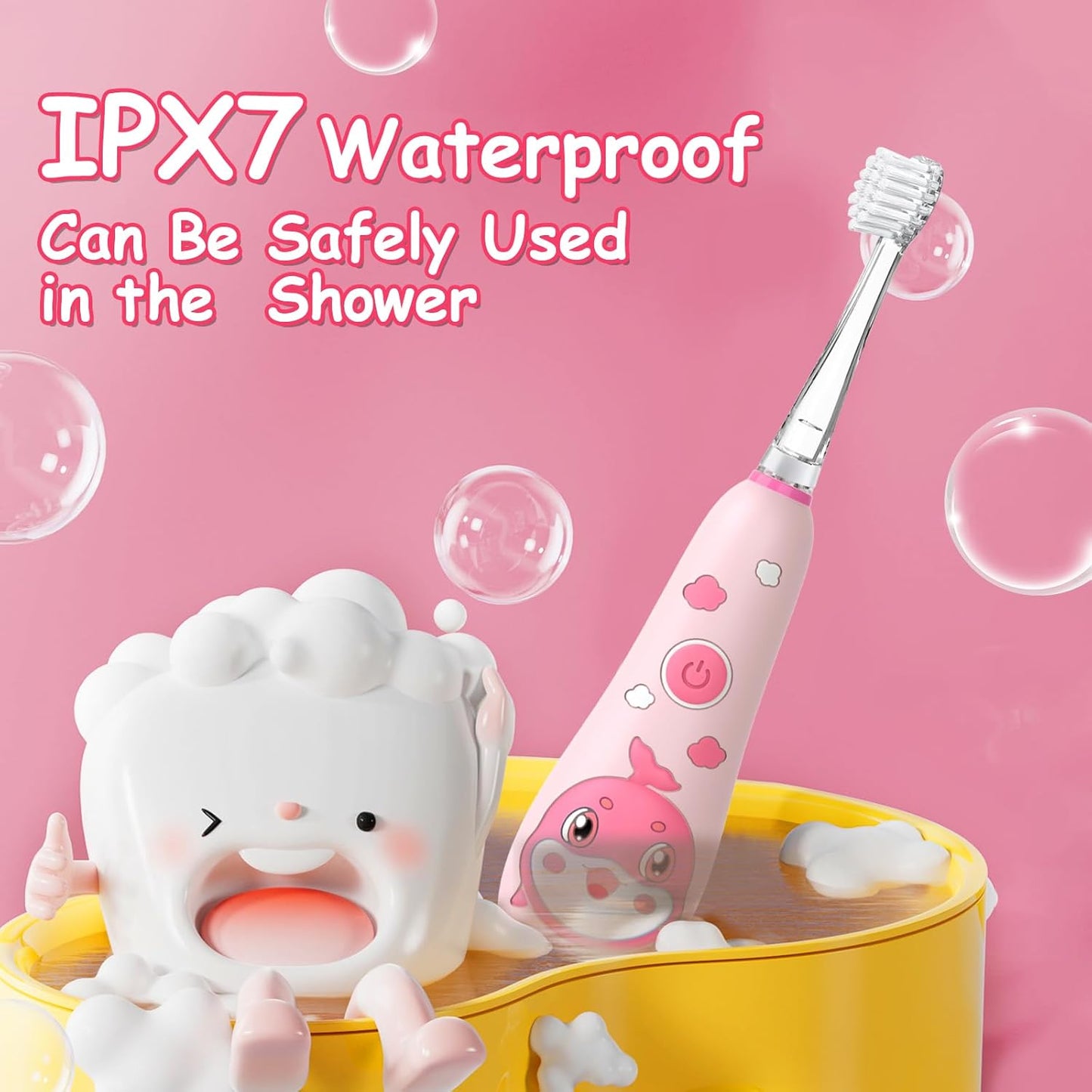 teeteck Electric Toothbrush for Kids - Toddler Electric Toothbrush with Magnetic Charging, Includes 2 Brush Heads, Magnetic USB Charging Cable for Ages 1-6 Boys Girls (Pink)