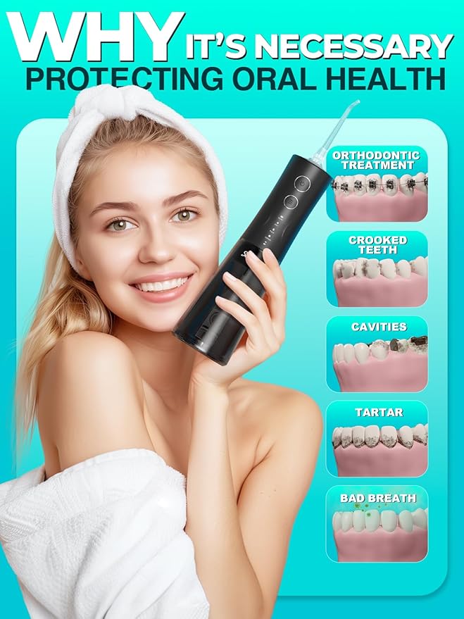 Portable Water Flosser for Teeth Pick - 4 Modes & 5 Tips, 300ML Cordless Design for Home Travel, IPX7 Waterproof, Rechargeable for Ultimate Clean, Ideal for Sensitive Gums and Braces BPA-Free