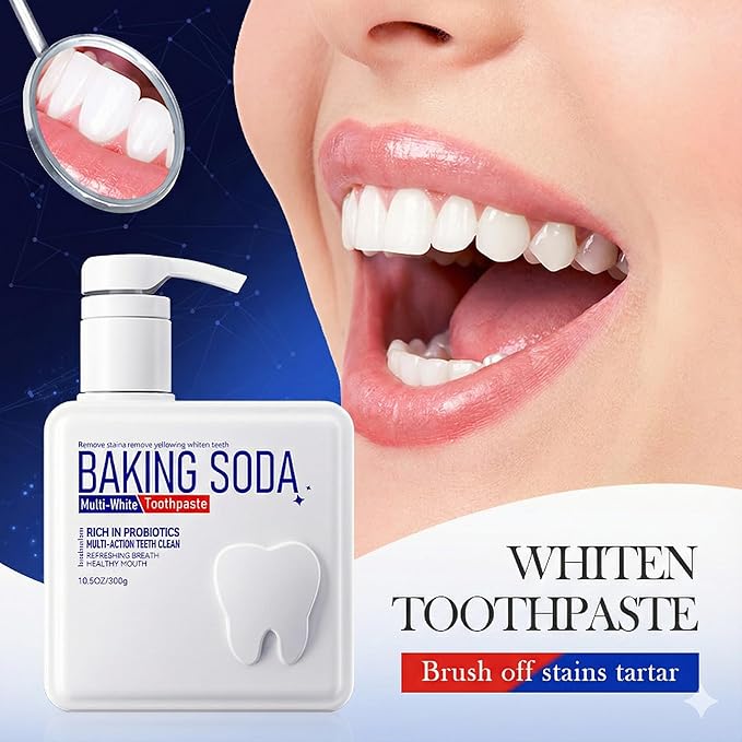 Baking Soda Toothpaste with Probiotics - Whitening Toothpaste Pump for Deep Stain Removal - Large 10.5oz (300g) Liquid Gel Toothpaste for Fresh Breath & Gum Care