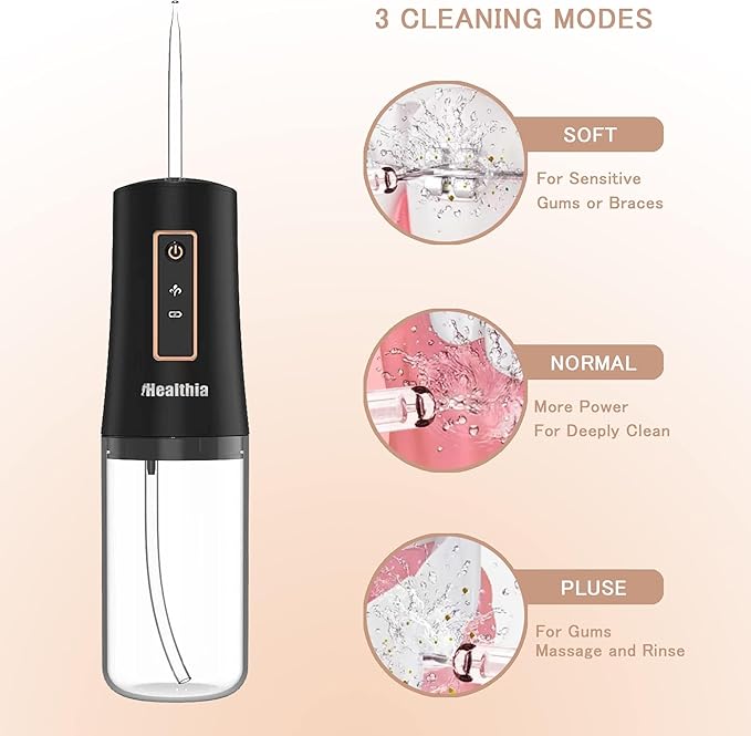 iHealthia-Water-Flosser-Teeth-Oral-Irrigator,Rechargeable-Waterproof,Portable Cordless,Water flossers, 3 Modes 4 Nozzles, for Home&Travel