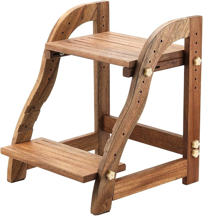 Wooden Step Stool for Kids, Toddler Adjustable Two Step Stool for Bathroom, Toilet Stool for Potty Training Stepping Stool with 300 lbs Capacity (Black Walnut)