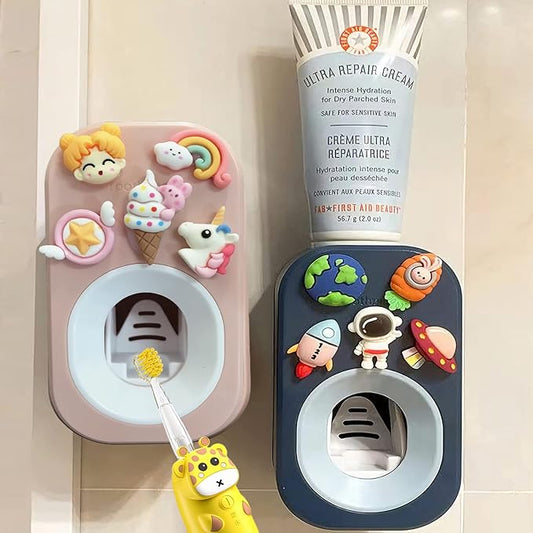 Automatic Kid Toothpaste Dispenser Wall Mounted for Bathroom,Toothpaste Squeezer for Kids & Family Shower by Mr. Thumbs (2pc,Astronaut& Unicorn)