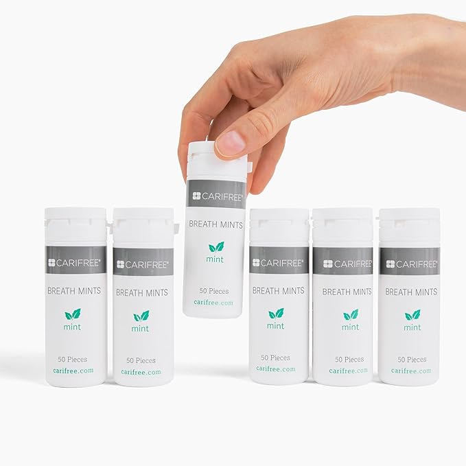 CariFree Breath Mints, Hydroxyapatite and Xylitol, Sugar-Free, pH Elevating, Delicious & Refreshing, Convenient On-The-Go, Travel Size, 6 Tubes Per Box (50 ct. each)