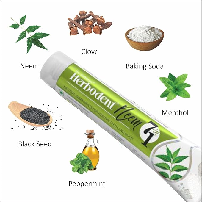 Herbodent® NEEM 7 in 1 Toothpaste-6.53Oz Pack of 1 | Organic Herbs-Neem, Black Seed & Xylitol for Anti Cavity, Cardamom & Mint for Freshness, Baking Soda for Great Cleaning-No Fluoride & No Paraben