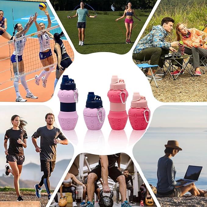 Silicone Collapsible Water Bottle - 16oz Leakproof BPA-Free Portable Sports Cup, for Outdoor Hiking Gym Travel