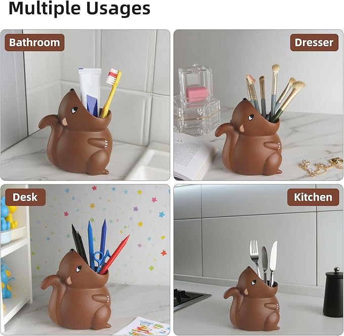 Kids Toothbrush Holder Toothbrush Organizer – Durable Silicone Animal Tooth Brush Holder – Easy to Clean Toothbrush and Toothpaste Holder – Toothbrush Holders for Bathrooms by Lily’s Home - Squirrel