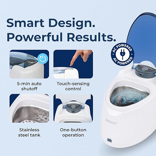 Ultrasonic Denture & Retainer Cleaner – 42 kHz Deep Clean, 200 ml Tank, 5-Min Timer – for Dentures, Aligners, Night Guards, Mouth Guards – Compact Non-Removable Tank Design – iSonic F3900