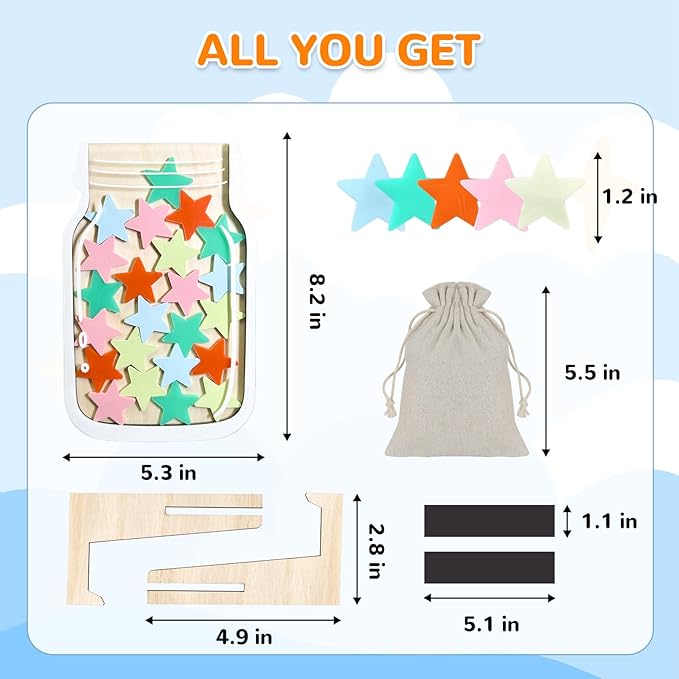 Reward Jar for Kids – Magnetic Wooden Behavior Chart and Incentive Jar with 25 Tokens, Stickers, Stand & Magnet – Positive Reinforcement Tool for Home, Toddlers or Classroom (Star – V2)