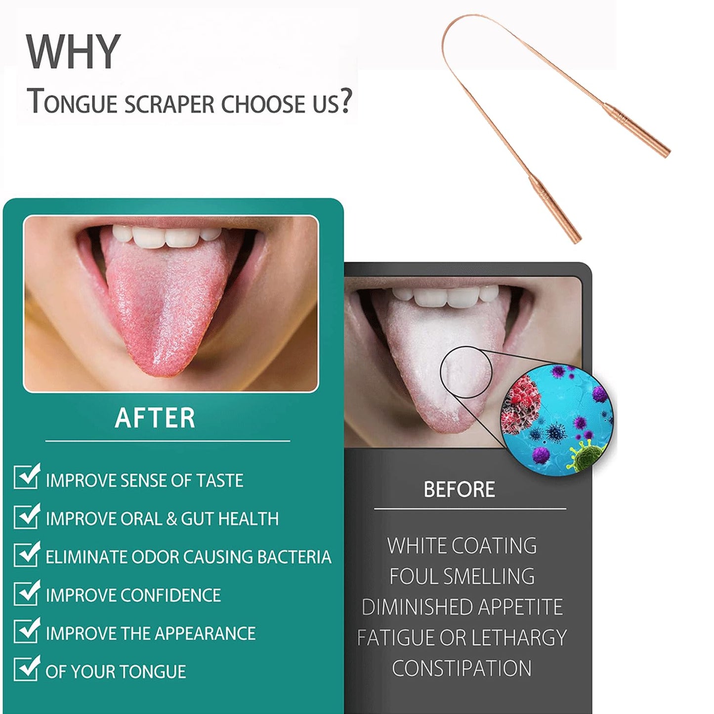 Copper Tongue Scraper (2 Pack), Tongue Cleaner for Reduce Bad Breath, Tongue Scrapers for Adults & Kids, 100% Copper Metal Tongue Scrubber Set for Oral Care & Easy to Use (short-handle)