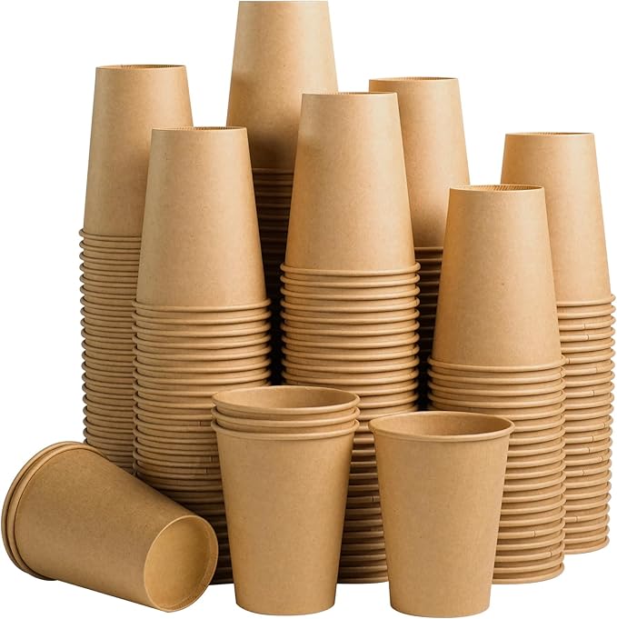 180 Pack 12 OZ Paper Cups, Brown Kraft Disposable Paper Coffee Cups 12 oz, Unbleached Paper Cups for Hot/Cold Beverage Party, Picnic, Travel, and Events.