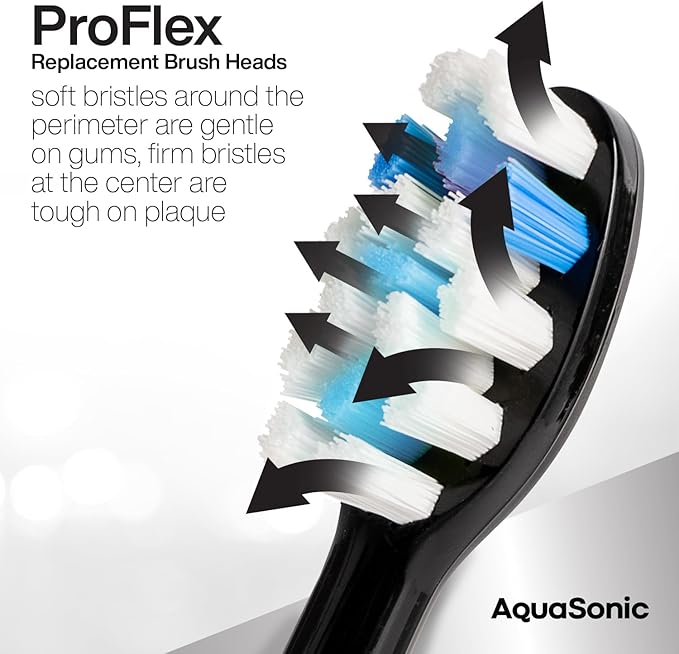 AquaSonic Proflex Replacement Brush Heads | ADA Accepted | for Whiter Teeth & Gum Care | Compatible with Many AquaSonic Toothbrush Handles (3 Pack Black)