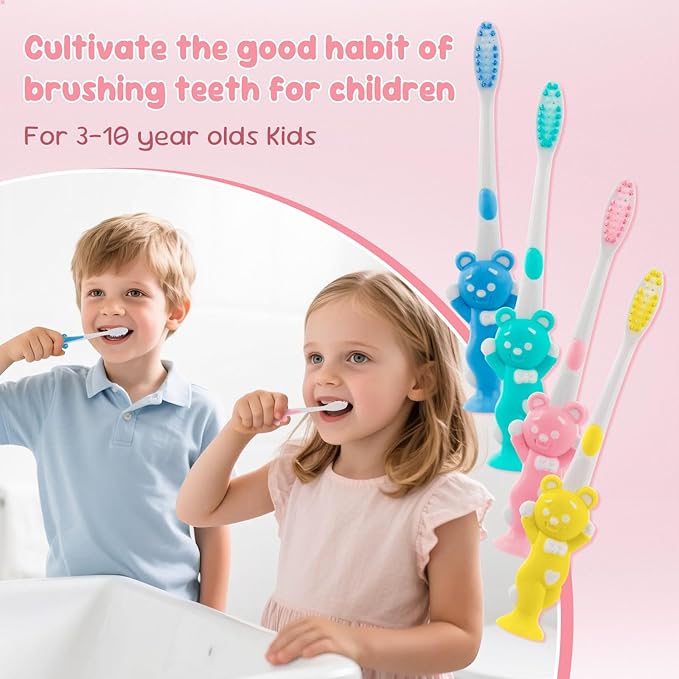 Toothbrushes for Kids In Bulk, Individually Wrapped Disposable Toothbrush Cute Manual Soft Bristles Children Toothbrush With Cover Suction Cup Toddler Toiletries Set for Home/School/Travel (200 Pack)