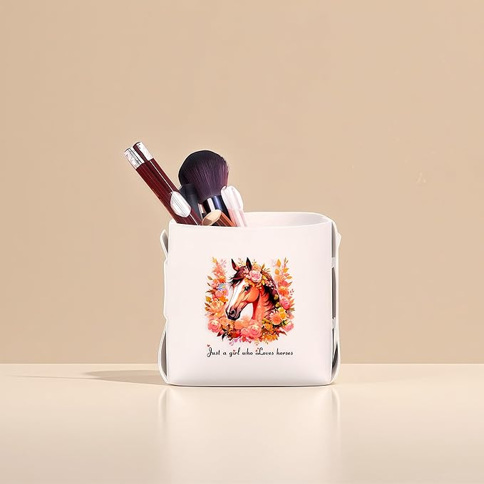 Horse Makeup Brush Holder, Decorative Desk Organizer for Jewelry Pen Pencil Glasses Storage, Horse Lovers Themed Gifts Stuff For Girls Teens Kids Women!