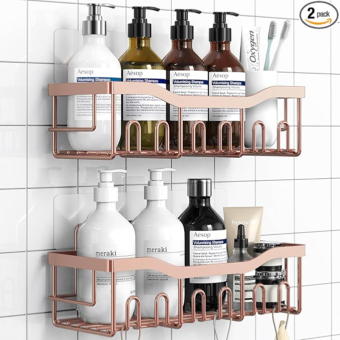 EUDELE Shower Caddy 2 Pack,Adhesive Shower Organizer for Home Decor&Kitchen Organizers,No Drilling,Rustproof Stainless Steel Bathroom Shelf Organizer