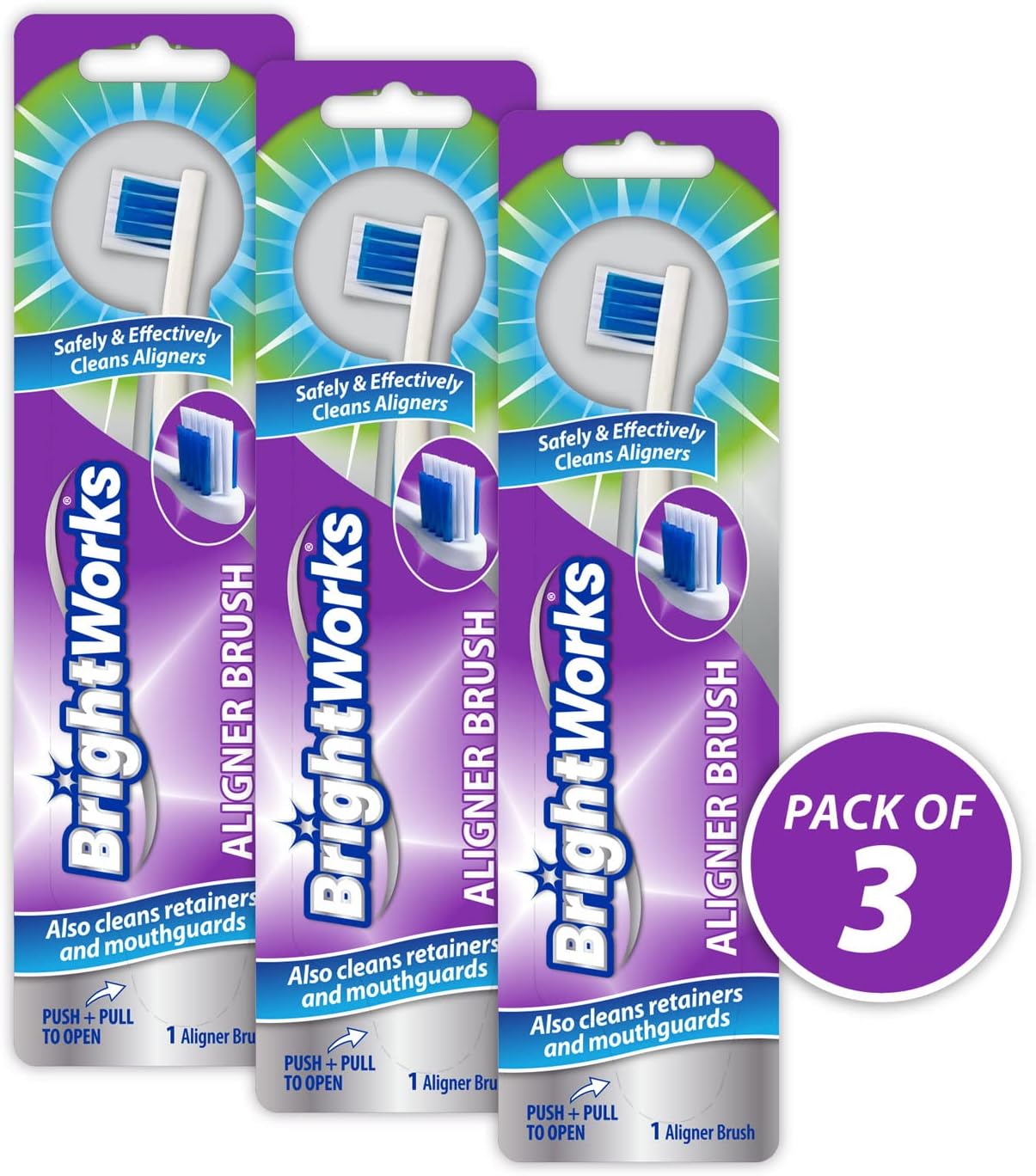 BrightWorks Aligner Brush (3 Pack) Safely and Effectively Cleans Aligners, Retainers, Mouth Guards, and Night Guards. Easy to Use and Safe for Most Dental Appliances.