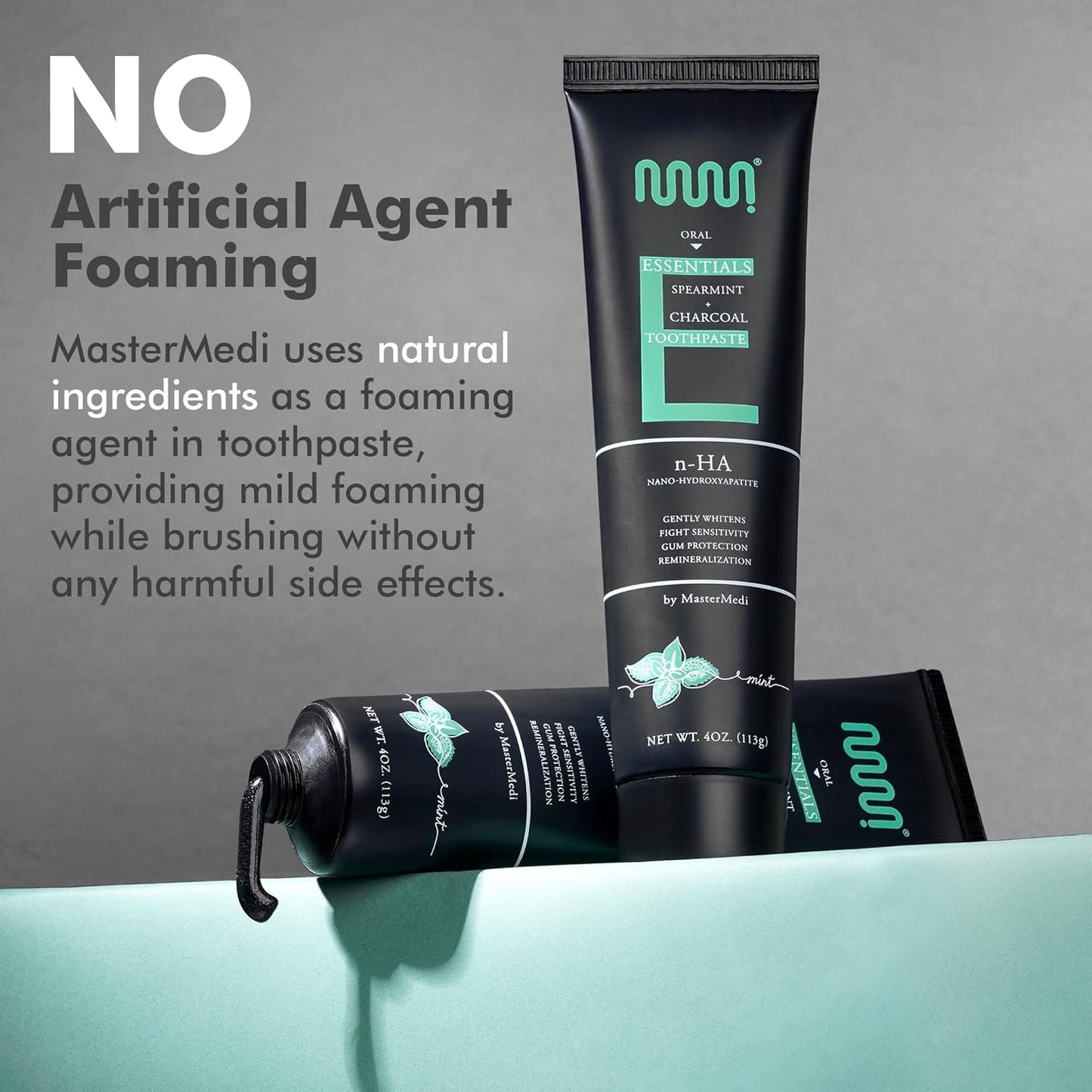 MasterMedi Nano Hydroxyapatite Toothpaste (Inspired by 10% nHA Formulas), Fluoride-Free, Charcoal Whitening, Sensitive Teeth Care, Enamel Support, SLS-Free, Xylitol, Citrus Mint, 4 Oz (Pack of 2)