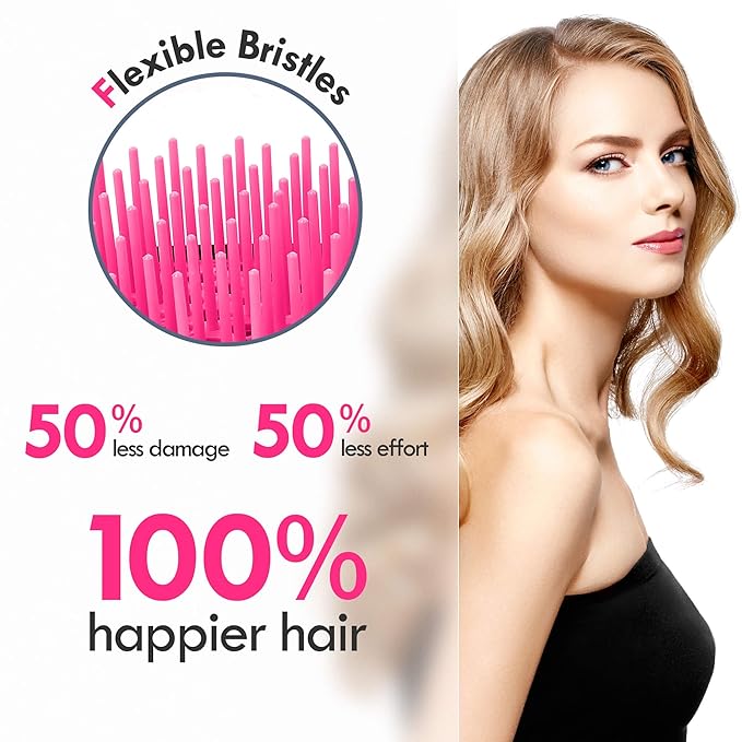 2 Pack Vented Detangling Hair Brush - Detangler Hairbrush with Soft Bristles for Effortless Tangle Free - Ideal for Wet Dry or Damaged Hair for Women Men Kids -Mixed Colors