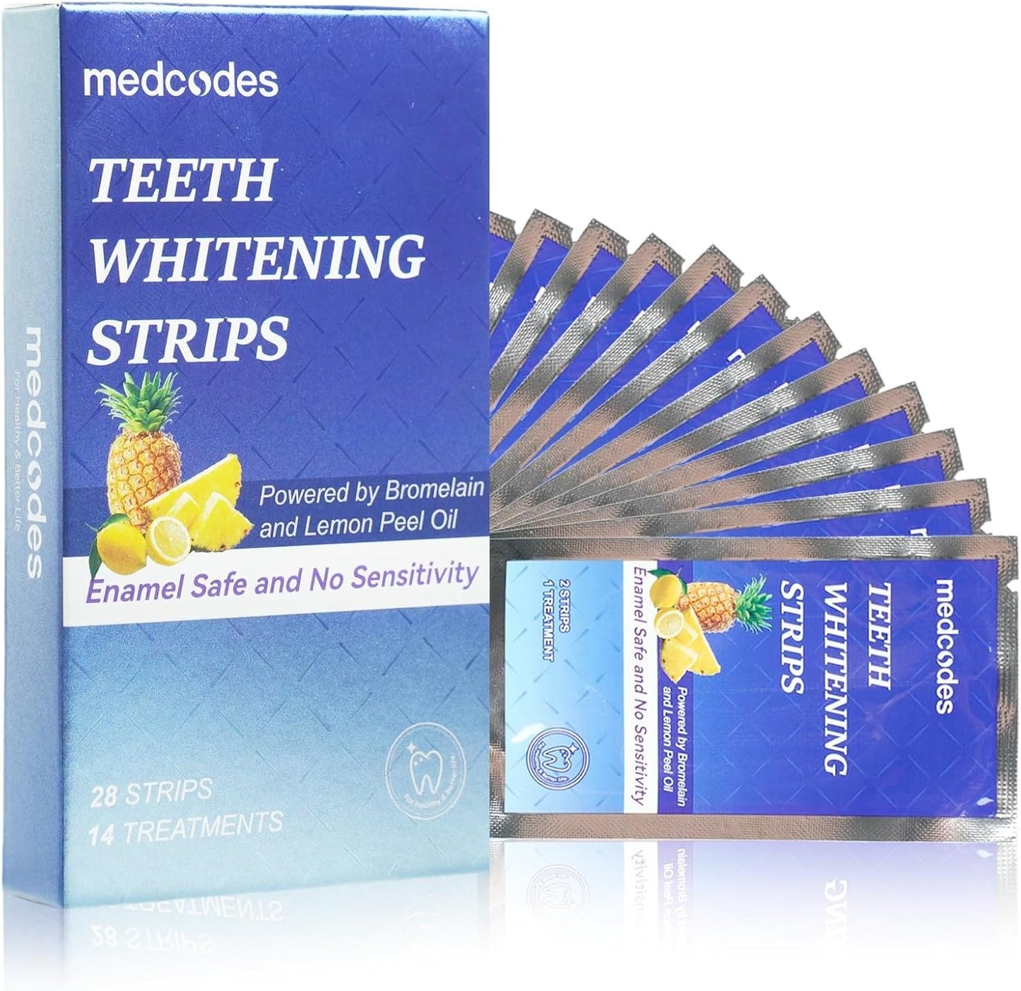 Teeth Whitening Strips for Sensitive, Enamel Safe Non-Slip Dry Strip Technology for Whiter Teeth,28 Strips Whitener Safe Whitestrip, Deep Stains Removal Tooth Whitening (One Size, Pineapple)