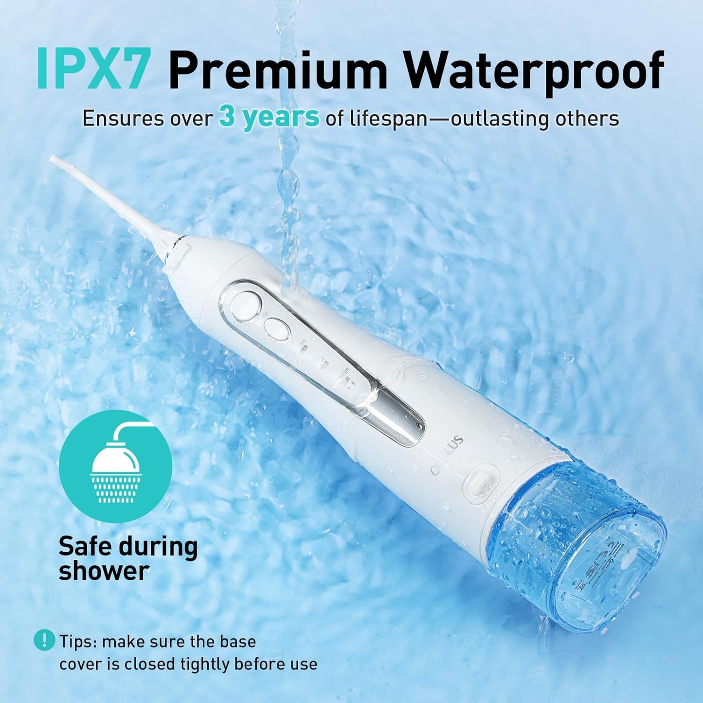 COSLUS Water Dental Flosser Teeth Pick: Portable Cordless Oral Irrigator 300ML Rechargeable Travel Irrigation Cleaner IPX7 Waterproof Electric Flossing Machine for Teeth Cleaning C20(F5020E) White