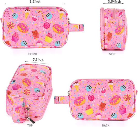 Kids Toiletry Bag for Girls, Travel Toiletry Bag for Little Young Girls Cosmetic Bag Makeup Bag Waterproof Hanging Wash Bag Toddler Toiletries, Candy Pink
