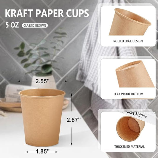 SIUQ 400 Pack 5 oz Kraft Paper Cups, Disposable Bathroom Cups, Mini Mouthwash Cups, Hot/Cold Beverage Drinking Cup for Home, Store, Travel, Events (Brown)