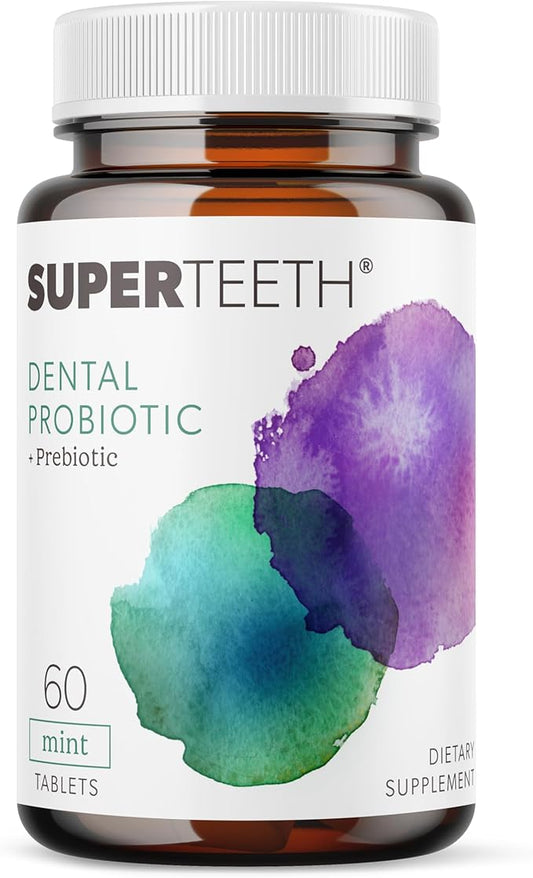 SuperTeeth Chewable Dental Probiotic for Adults & Kids | Support Healthy Teeth & Gums | Oral Health | Fights Bad Breath | BLIS M18 | 60 Mint Flavored Tablets | Fluoride & Sugar Free | Vegan Supplement