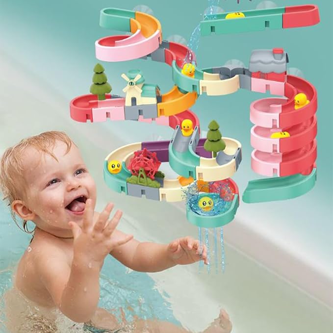 62 PCS Toddler Bath Toys for Kids Ages 3-5,Large Fun DIY Suction Cup Bathtub Mold Free Shower Toy Set,Duck Slide Building Game Toys for Ages 1 2 3 4 5 6 7 8 Year Old,Birthday Gift for Baby Boys Girls