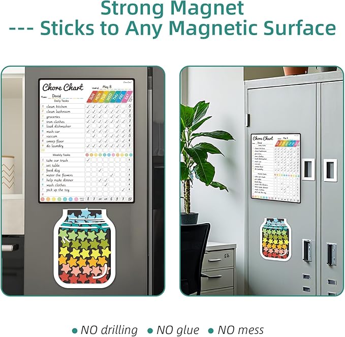 Magnetic Responsibilty Reward Chart for Kids - Magnetic Reward Jar with Stars Included - Ideal for Home Chore Tasks&Reward System