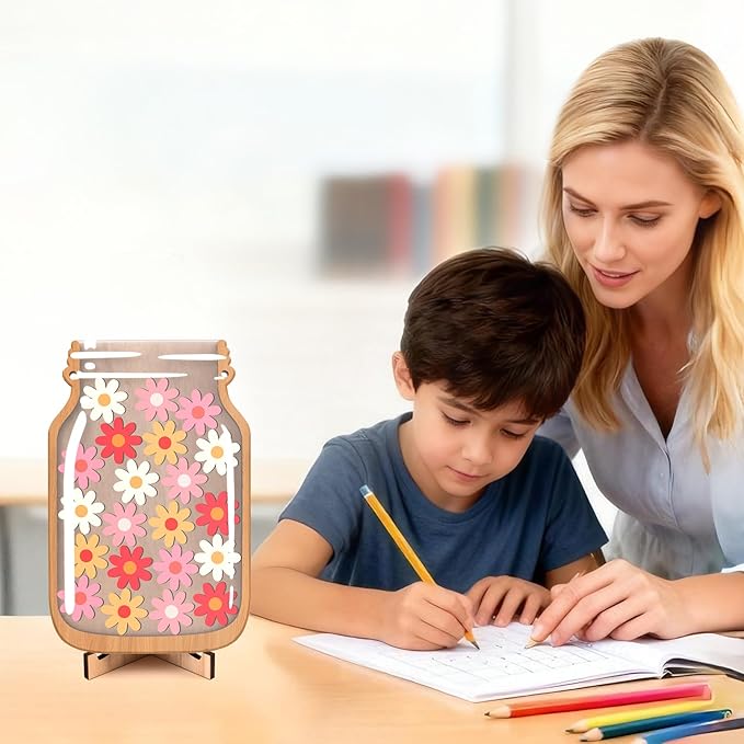 Flowers Reward Jars for Kids-Magnetic Reward System with Colorful Letter Stickers,Behavior Classroom Incentive Jar for Teachers Parents (Mason Jar with Stars, Kids Motivational Tool)