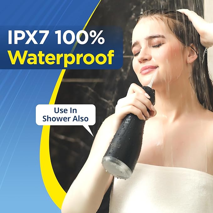 Brezz Water Dental Flosser Pick:Professional for Teeth Cleaning,4 Modes Cordless, Rechargeable IPX 7Waterproof,300ML Large Tank,Electric,Portable Home Travel,5Tips Flossing,Powerful Battery (Black)