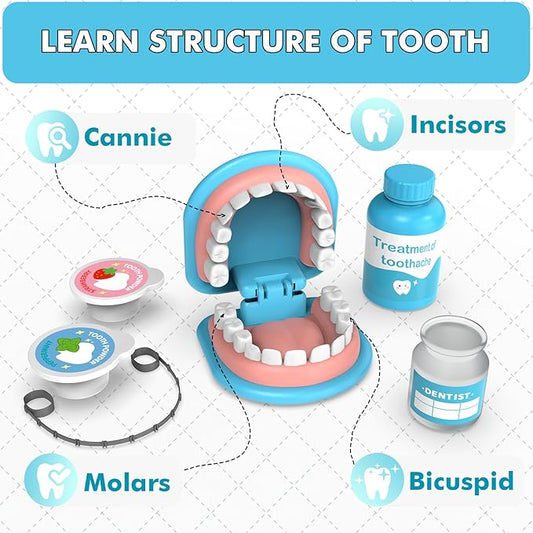 Dentist Play Set for Toddlers 3-5 - Doctor Kit Toy Gifts for 3 4 Year Old Girls, Pretend Play Montessori Toys Teeth and Dental Playset Medical Kits for Boys Kids 2-4 5 6 7 8