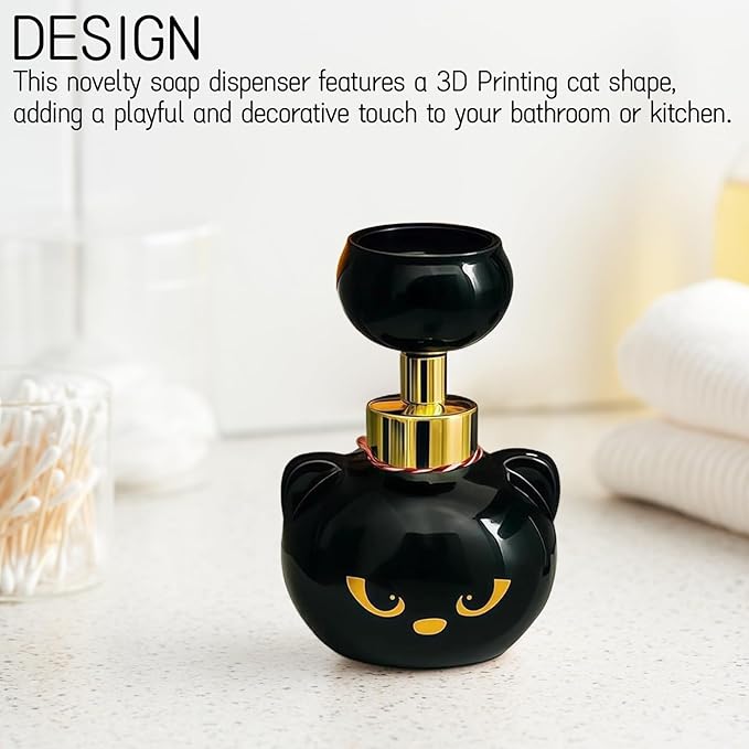 Cat Paw Foam Soap Dispenser - Novelty Hand Soap Dispenser for Bathroom Kitchen, Decorative 3D Printed Cat Shape, Manual Pump, Refillable Container for Adults Kids