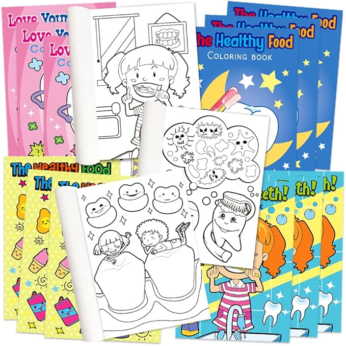 Dental Kids 24‑Pack 5″ × 7″ Mini Dental Coloring & Activity Books – 6 Pages Small Teeth Color Booklets | Classroom & Dental Party Favors, Birthday Goody Bag Gifts, Kids 3+