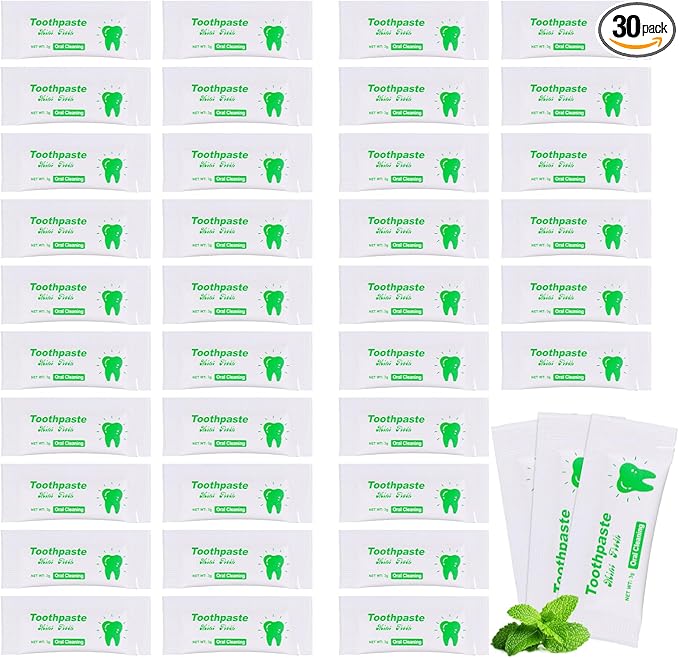 Too Small Bulk Travel Size Toothpaste Pack of 30,0.105 oz Extra Small Toothpaste Travel Size Bulk Mint Mini Disposable Toothpaste for Hotel,Guests,Homeless,Charity(Only Good for Single Use)