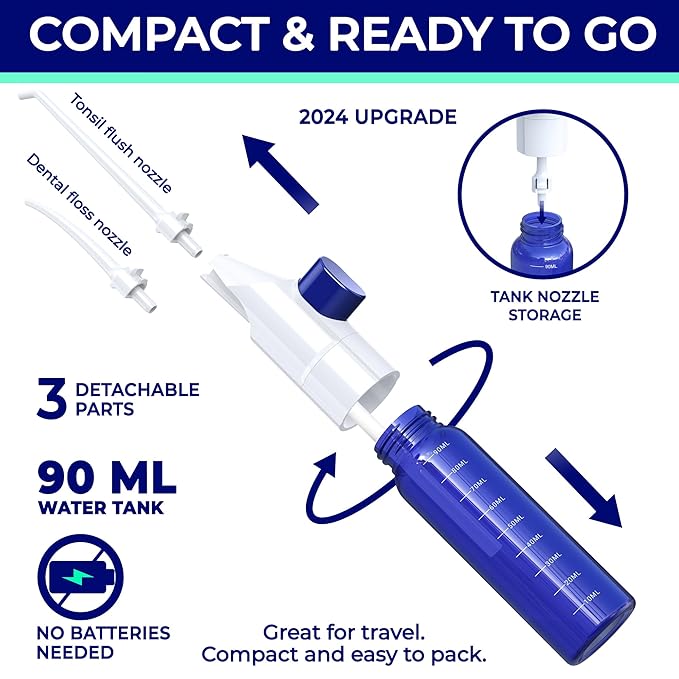 ORAVIX Dental Water Flosser, Tonsil Stone Remover, Gentle Oral Irrigator for Sensitive Teeth and Gums, Kids Manual Water Flosser, No Electricity or Batteries