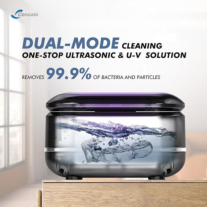 Ultrasonic Retainer Cleaner Machine with 2 Digital Timer, U-V Dental Cleaning Pod with Viewing Port,180ml Portable Denture Cleaner for Mouth Guards, Night Guards, Aligners, Brace, Jewelry, 42kHz Black