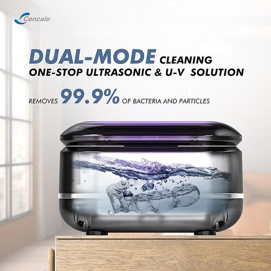 Ultrasonic Retainer Cleaner Machine with 2 Digital Timer, U-V Dental Cleaning Pod with Viewing Port,180ml Portable Denture Cleaner for Mouth Guards, Night Guards, Aligners, Brace, Jewelry, 42kHz Black