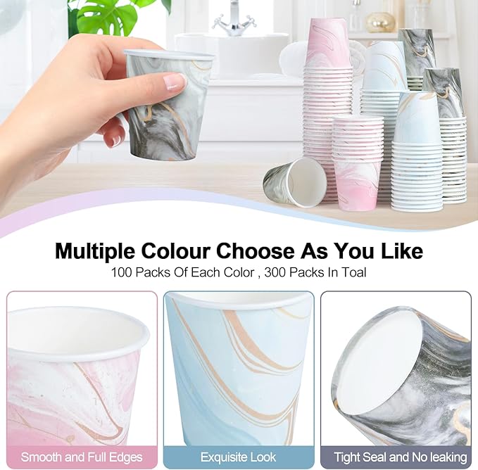 300 Pack 5 oz Paper Cups, Disposable Bathroom Cups, Colorful Mouthwash Cups, Small Disposable Paper Cups, Mini Cup for Party, Picnic, BBQ, Travel and Event