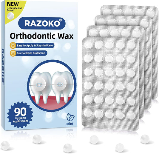 RAZOKO Orthodontic Wax for Braces Wax Dots 90 Individual Hygienic Packaging Dental Wax Mint